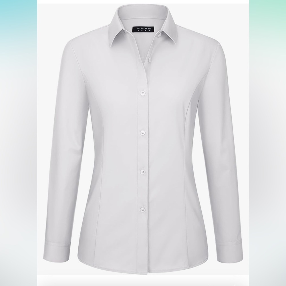 MAGCOMSEN Women’s 2XL Basic Button Down Slim Fit Long-Sleeve Wrinkle-Free Shirt